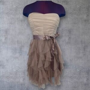 Teeze Me Strapless Layered Cocktail Dress Dusty Rose & Cream Gold Shimmer Size 9